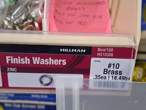 lot 122 image: Lot of (290) Hillman #10 Brass Finish Washers #H310306