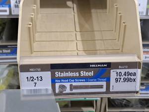 lot 215 image: Lot of (10) Hillman Stainless Steel Cap Screws 12-13x7  Hex Head  Coarse Thread #H831750
