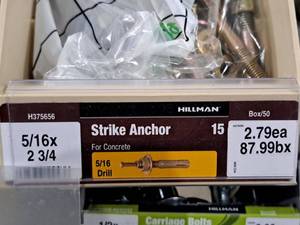 lot 108 image: Lot of (50) Hillman Concrete Strike Anchors 516x2-34 #H375656