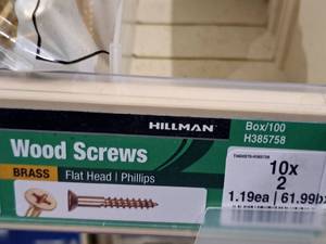 lot 224 image: Lot of (96) Hillman Brass Wood Screws  Flat Head  Phillips #H385758