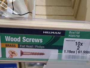 lot 225 image: Lot of (200) Hillman Brass Wood Screws  Flat Head  Phillips #H385758