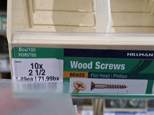 lot 226 image: Lot of (110) Hillman Brass Wood Screws 10x2-12  Flat Head  Phillips #H385760