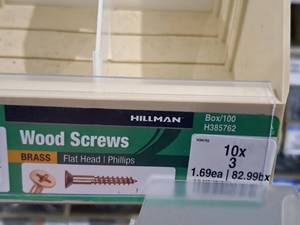 lot 228 image: Lot of (60) Hillman Brass Wood Screws  Flat Head  Phillips #H385762