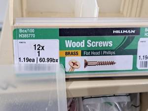 lot 230 image: Lot of (85) Hillman Brass Wood Screws  Flat Head  Phillips #H385770