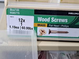 lot 231 image: Lot of (200) Hillman Brass Wood Screws  Flat Head  Phillips #H385770