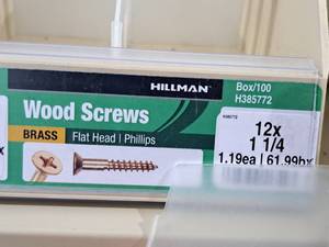 lot 232 image: Lot of (150) Hillman Brass Wood Screws 12x1-14  Flat Head  Phillips #H385772