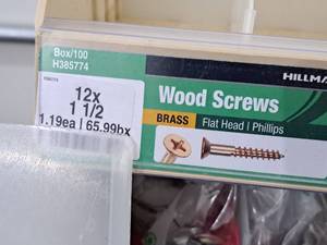 lot 235 image: Lot of (200) Hillman Brass Wood Screws 12x1-12  Flat Head  Phillips #H385774