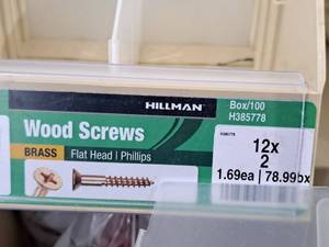 lot 237 image: Lot of (100) Hillman Brass Wood Screws  Flat Head  Phillips Drive #H385778