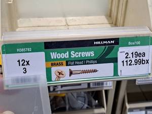 lot 240 image: Lot of (110) Hillman Brass Wood Screws  Flat Head  Phillips Drive #H385782