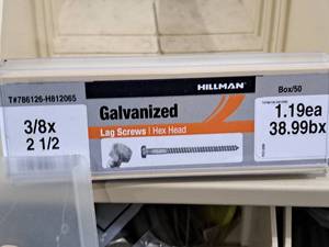 lot 242 image: Lot of (65) Hillman Galvanized Lag Screws 38x2-12  Hex Head #H812065