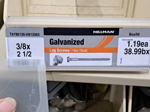 lot 243 image: Lot of (100) Hillman Galvanized Lag Screws 38x2-12  Hex Head #H812065