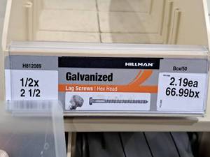 lot 244 image: Lot of (60) Hillman Galvanized Lag Screws 12x2-12  Hex Head #H812089