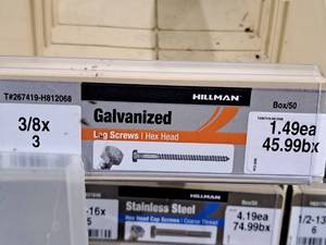 lot 246 image: Lot of (30) Hillman Galvanized Lag Screws 38x3  Hex Head #H812068