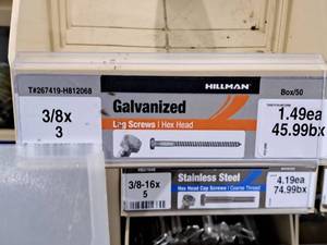 lot 247 image: Lot of (100) Hillman Galvanized Lag Screws 38x3  Hex Head #H812068