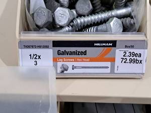 lot 248 image: Lot of (50) Hillman Galvanized Lag Screws 12x3  Hex Head #H812092