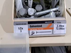lot 249 image: Lot of (65) Hillman Galvanized Lag Screws 12x3  Hex Head #H812092