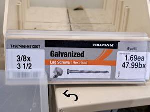 lot 250 image: Lot of (78) Hillman Galvanized Lag Screws 38x3-12  Hex Head #H812071