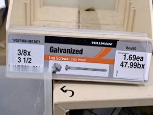 lot 251 image: Lot of (100) Hillman Galvanized Lag Screws 38x3-12  Hex Head #H812071