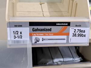 lot 252 image: Lot of (28) Hillman Galvanized Lag Screws 12x3-12  Hex Head #H812095