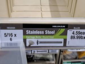 lot 267 image: Lot of (24) Hillman Stainless Steel Carriage Bolts 516x6  Round Head #H832594