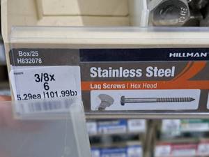lot 269 image: Lot of (25) Hillman Stainless Steel Lag Screws 38x6  Hex Head #H832078