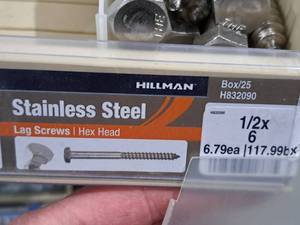 lot 270 image: Lot of (25) Hillman Stainless Steel Lag Screws 12x6  Hex Head #H832090
