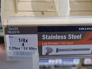 lot 271 image: Lot of (20) Hillman Stainless Steel Lag Screws 14x4  Hex Head #H832016