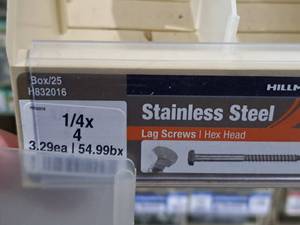 lot 272 image: Lot of (25) Hillman Stainless Steel Lag Screws 14x4  Hex Head #H832016