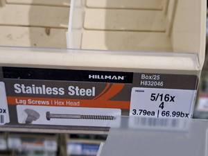 lot 273 image: Lot of (10) Hillman Stainless Steel Lag Screws 516x4  Hex Head #H832046