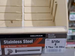 lot 274 image: Lot of (25) Hillman Stainless Steel Lag Screws 516x4  Hex Head #H832046