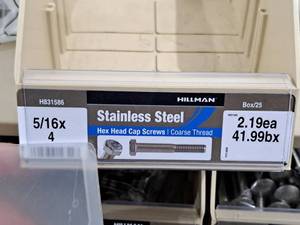 lot 283 image: Lot of (60) Hillman Stainless Steel Cap Screws 516x4  Hex Head  Coarse Thread #H831586