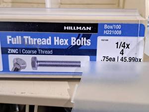 lot 289 image: Lot of (50) Hillman Zinc Full Thread Bolts 12x4  Hex Head  Coarse Thread #H221008