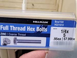 lot 295 image: Lot of (50) Hillman Zinc Full Thread Bolts 14x5  Hex Head  Coarse Thread #H221010
