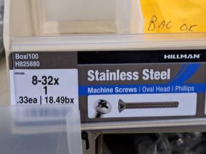 lot 311 image: Lot of (200) Hillman Stainless Steel Machine Screws 8-32x1  Oval Head  Phillips Drive #H825880