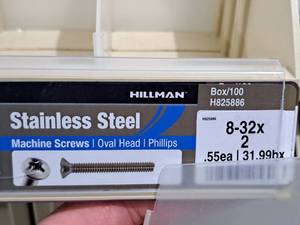 lot 314 image: Lot of (180) Hillman Stainless Steel Machine Screws 8-32x2  Oval Head  Phillips Drive #H825886