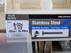 lot 315 image: Lot of (50) Hillman Stainless Steel Machine Screws 8-32x2-12  Oval Head  Phillips Drive #H825888