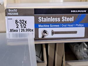 lot 316 image: Lot of (100) Hillman Stainless Steel Machine Screws 8-32x2-12  Oval Head  Phillips Drive #H825888