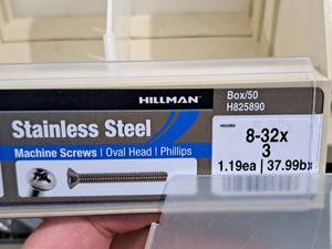 lot 317 image: Lot of (100) Hillman Stainless Steel Machine Screws 8-32x3  Oval Head  Phillips Drive #H825890
