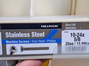 lot 319 image: Lot of (100) Hillman Stainless Steel Machine Screws 10-24x58  Oval Head  Phillips Drive #H825902
