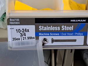 lot 320 image: Lot of (200) Hillman Stainless Steel Machine Screws 10-24x34  Oval Head  Phillips Drive #H825904