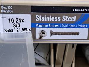 lot 321 image: Lot of (200) Hillman Stainless Steel Machine Screws 10-24x34  Oval Head  Phillips Drive #H825904