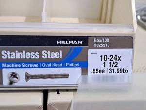lot 324 image: Lot of (80) Hillman Stainless Steel Machine Screws 10-24x1-12  Oval Head  Phillips Drive #H825910