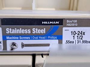 lot 325 image: Lot of (200) Hillman Stainless Steel Machine Screws 10-24x1-12  Oval Head  Phillips Drive #H825910
