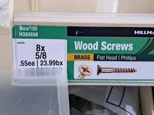 lot 326 image: Lot of (300) Hillman Brass Wood Screws 8x58  Flat Head  Phillips Drive #H385698