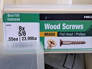 lot 327 image: Lot of (100) Hillman Brass Wood Screws 8x58  Flat Head  Phillips Drive #H385698