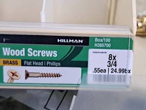 lot 328 image: Lot of (150) Hillman Brass Wood Screws 8x34  Flat Head  Phillips Drive #H385700