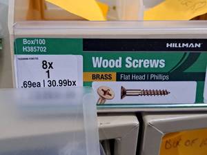 lot 330 image: Lot of (100) Hillman Brass Wood Screws 8x1  Flat Head  Phillips Drive #H385702
