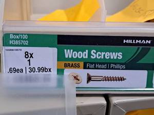 lot 330A image: Lot of (200) Hillman Brass Wood Screws 8x1  Flat Head  Phillips Drive #H385702