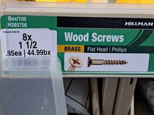lot 334 image: Lot of (200) Hillman Brass Wood Screws 8x1-12  Flat Head  Phillips Drive #H385706