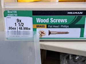 lot 341 image: Lot of (50) Hillman Brass Wood Screws 9x1-12  Flat Head  Phillips Drive #H385730